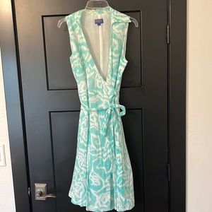Women’s Pendleton Faux Wrap Dress White and Aqua Pattern Size 8